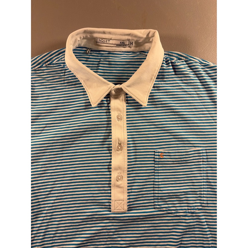 Criquet Polo Shirt Mens XXL Blue White Striped Short Sleeve Pocket Austin TX
